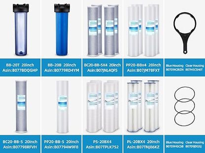 Geekpure 2 Stage Whole House Water Filter System-1" NPT Brass Port | with 20-Inch Big Size Blue Housing, 4.5"x20" PP and Carbon Filters