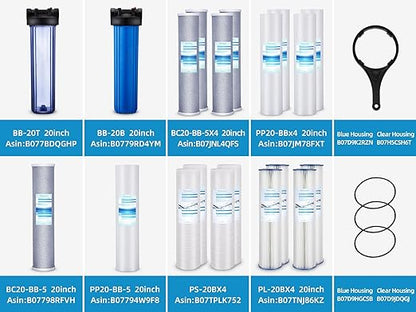 Geekpure 20 Inch Clear Whole House Water Filter Housing - 1" NPT Brass Port (1) | 1" NPT Brass Port-Pressure Relief Button-Clear Color