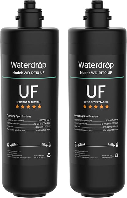 Waterdrop RF10-UF 0.01 μm Water Filter Replacement for Waterdrop 10UA/10UA-UF/10UB/10UB-UF Under Sink Water Filter, 1 Year, 2 Pack (Not Compatible with TSA-UF)