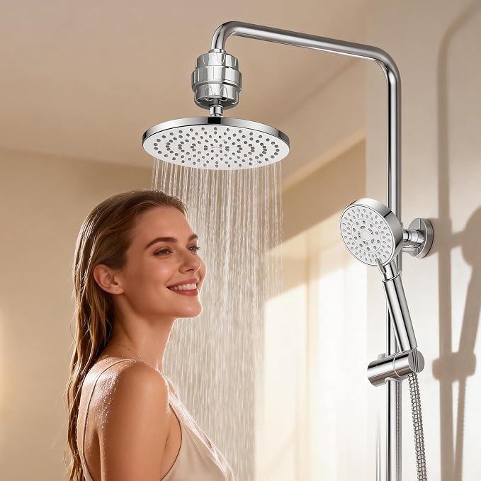 4 er High Output Shower Filter Replacement Cartridge, 25 Stage shower head filter Cartridge Suitable for People with Sensitive and Dry Skin, Filters Chlorine and Impurities Restores pH Balance