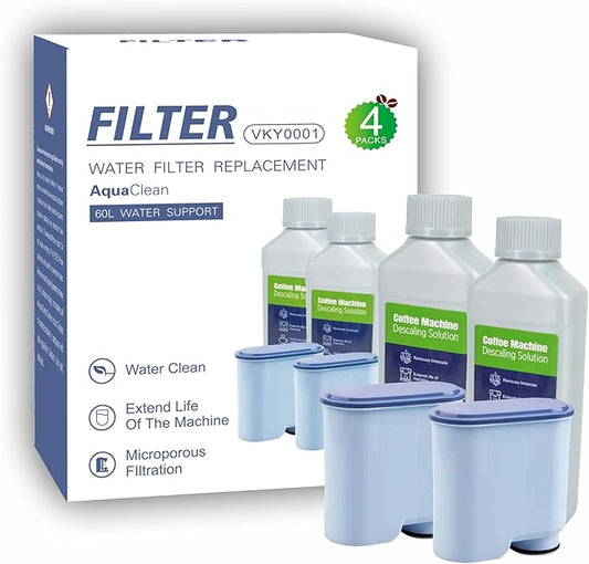 AquaClean Compatible Water Filters (2-Pack) & Descaling Liquid (250ml x 2) - Replacement for Philips Coffee Machines (4)
