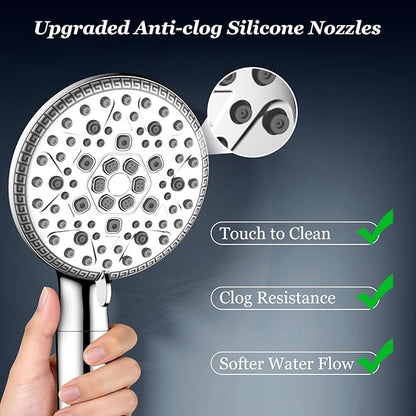FEELSO Filtered Shower Head with Handheld, 9 Spray High Pressure Hand Held Showerhead with Filters, Water Softener Shower Heads for Hard Water with Leakproof Hose - Remove Chlorine -Power Wash for Pet