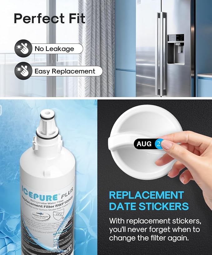 ICEPURE PLUS 5231JA2006A NSF/ANSI 53 & 42 Certified Refrigerator Water Filter, Remove Lead, Replacement for LG LT600P, kenmore 9990, KENMORECLEAR 46-9990, R-9990, 5231JA2006B, FML-2, WFC2001, 3PACK