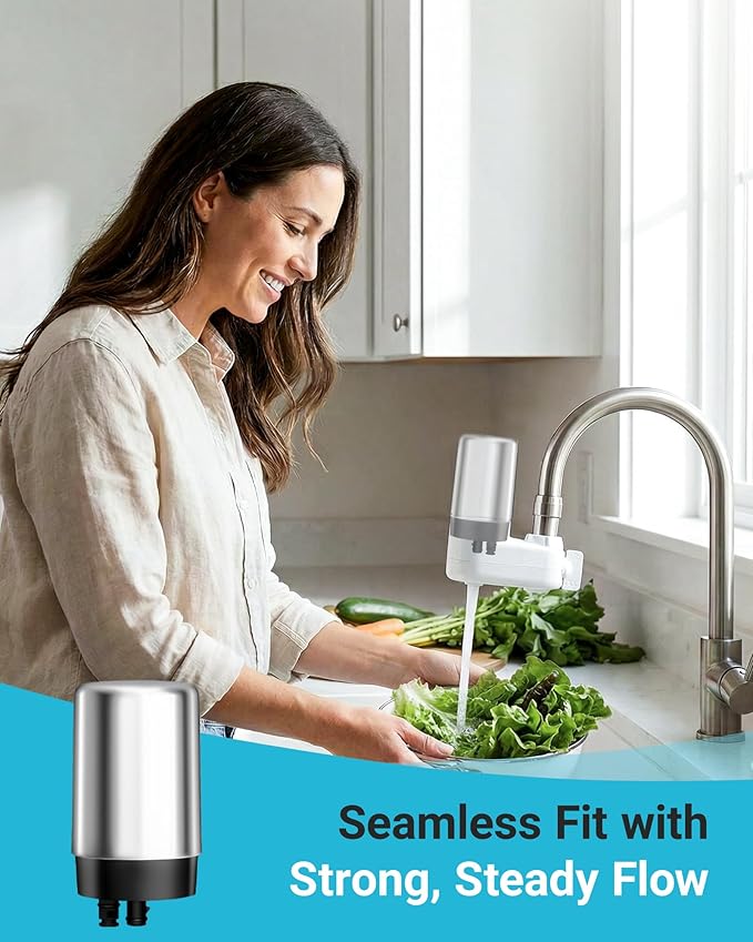 AQUA CREST 7027S Faucet Water Filter, Replacement for Brita® Filter, Brita® 36311 On Tap Water Filtration System, FR-200, FF-100, 100 Gallons, Chrome, 4 Pack