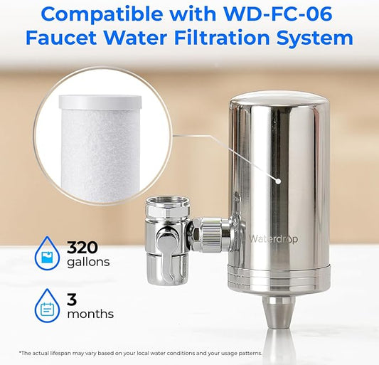 Waterdrop FF-03A Water Filter Replacement for Waterdrop WD-FC-06/FC-01/FC-02, Water Filter for Sink Faucet, Faucet Water Filter, Reduces Chlorine, Heavy Metals and Bad Taste