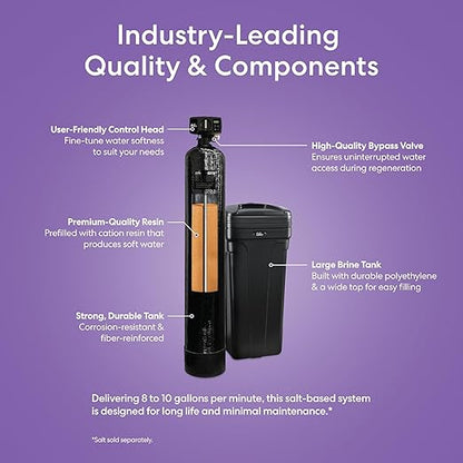 Brio WSFS9527 Whole House Water Softener System, 3-4 Bathrooms, 48,000 Grains, 8-10 GPM, 10" x 54" Resin Tank, High-Efficiency Valve Head, Fully Compatible w/Existing Water Filtration System