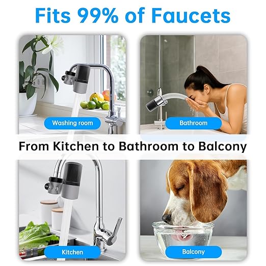 Vortopt Advanced Faucet Water Filter for Kitchen Sink,360°Rotary Ultrafiltration Bathroom Sink Filter,400 Gallons,NSF Certified Reduces Chlorine & Bad Taste with 1 Replacement.(T6-UF-Black)