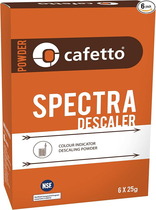 Cafetto Spectra Espresso Machine Descaler, Color Indicator Descaling Cleaning Powder Designed for Espresso Machine Water Tanks, Boilers and Coffee Brewers (Pack of 6)