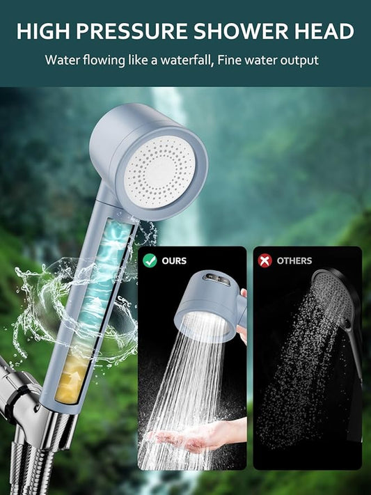 Ion Drops Filtered Shower Head with Handheld, High Pressure Shower Heads with 3 Spray, Showerhead with Filters Hand held for Hard Water, Remove Chlorine, Reduces Dry Itchy Skin (Blue)