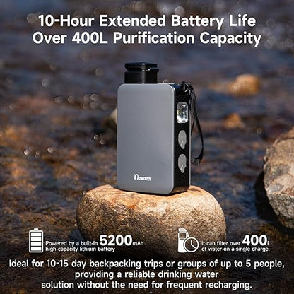 Nawaza Portable Electric Water Filter - 0.01 Micron Outdoor Camping Water Purifier for Hiking, Camping Water Filtration System Survival,Travel and Emergency (Grey)