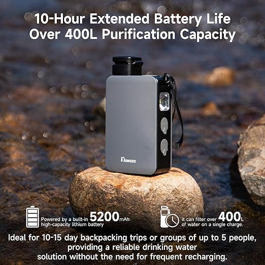 Nawaza Portable Electric Water Filter, 0.01 Micron Camping Water Purifier, One-Touch Outdoor Water Filtration for Hiking, Emergency & Survival