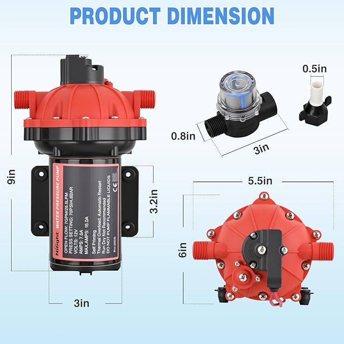 Nilight RV Water Pump 12v Camper Water Pump 7.0 GPM 70 PSI with Pressure Switch Strainer Heavy Duty Diaphragm Pump 12 Volt DC Upgrade Self-Priming Low Noice for RV Marine Yacht Caravan Camper Trailer
