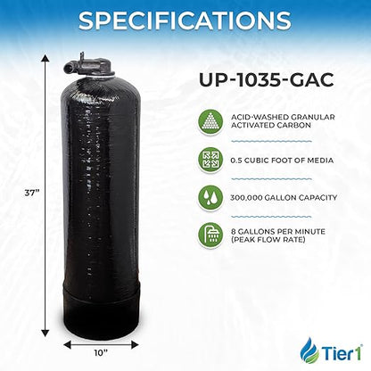 Tier1 Whole House Water Filter System | 300,000 Gallon Chlorine Reduction | Pre-Filled Upflow Tank with 0.5 Cu Ft Acid-Washed Granular Activated Carbon | Home Filtration System