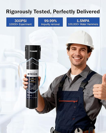 Dreamwills DS10 Under Sink Water Filter System, 1.3 GPM Direct Connect Kitchen Faucet Filtration, 3-Minute Tool-Free Install, Reduces Lead, Chlorine, Bad Taste, Retains Minerals, 1 Year