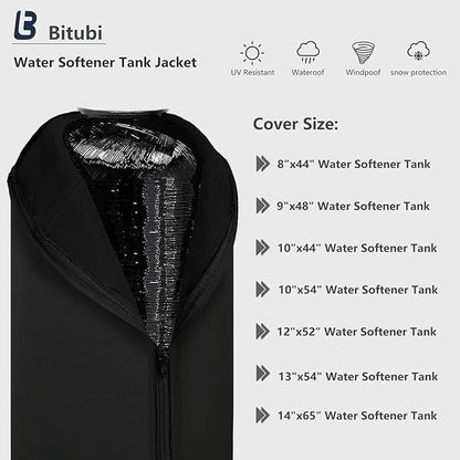 Bitubi Water Softener Neoprene Sweat Jacket, Outdoor Water Softener and Filter Tank Cover to Prevent Sweating, Water Softener Insulated Cover (10x44, Black)