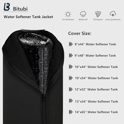 Bitubi Water Softener Neoprene Sweat Jacket, Outdoor Water Softener and Filter Tank Cover to Prevent Sweating, Water Softener Insulated Cover (13x54, Black)