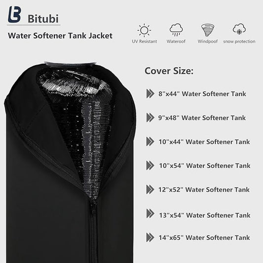 Bitubi Water Softener Neoprene Sweat Jacket, Outdoor Water Softener and Filter Tank Cover to Prevent Sweating, Water Softener Insulated Cover (13x54, Black)