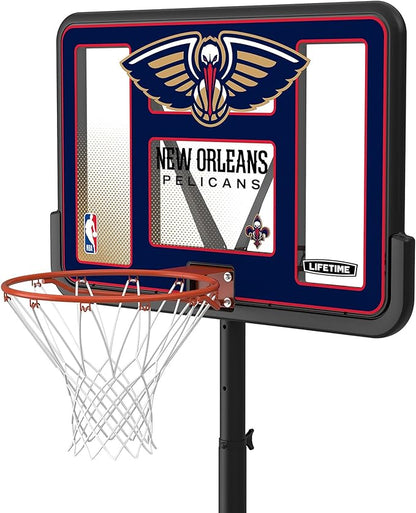 Lifetime NBA New Orleans Pelicans Portable Basketball Hoop, Adjustable Height 7.5-10 Ft, 44 Inch Shatterproof Fusion Backboard, Base with Wheels