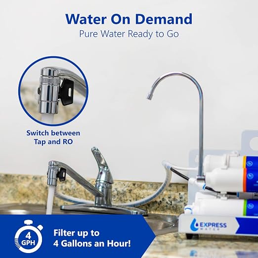 Express Water EZRO5 Countertop Reverse Osmosis Water Filtration System, Simple Set Up Faucet Filter, White