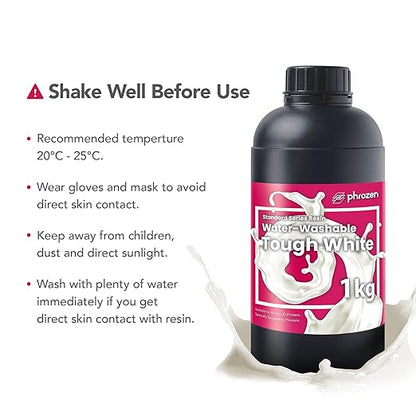 phrozen 3D Printer Water-Washable Rapid Resin [Tough White], 405nm LCD UV-Curing Photopolymer Resin, Strong Impact Resistance, High Flexibility, Low Odor, Non-Brittle, Easy to Clean and Cure (1KG)
