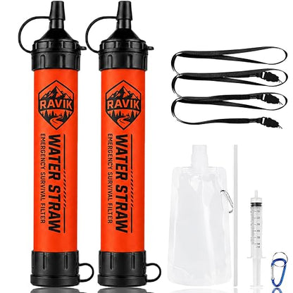 Water Filter Straw, 2PCS | Emergency Water Filter, 1500 Liters/396 Gallon, For Camping, For Hiking, For Survival