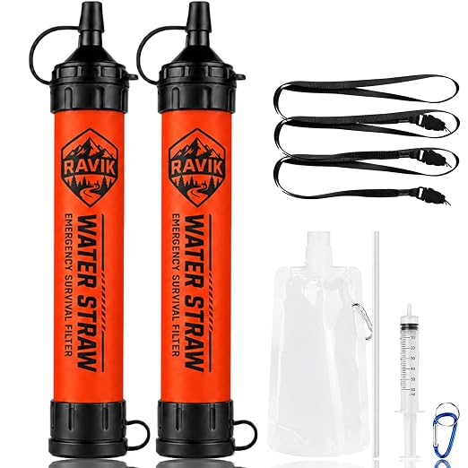 Water Filter Straw, 2PCS | Emergency Water Filter, 1500 Liters/396 Gallon, For Camping, For Hiking, For Survival