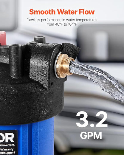 VEVOR RV Water Filter, 4.5 x 10 in Water Filter System with Replaceable Cartridge for RV, Remove Sediments, Chlorine, Bad Tastes, Odors, and Most Contaminants, RV Filter for Campers, Boats