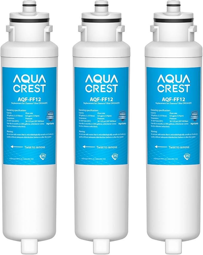AQUACREST DW2042FR-09 Refrigerator Water Filter, Compatible with Daewoo DW2042FR, Kenmore 46-9130, DW2042FR-09, Aqua Crystal DW2042F-09 (Pack of 3)