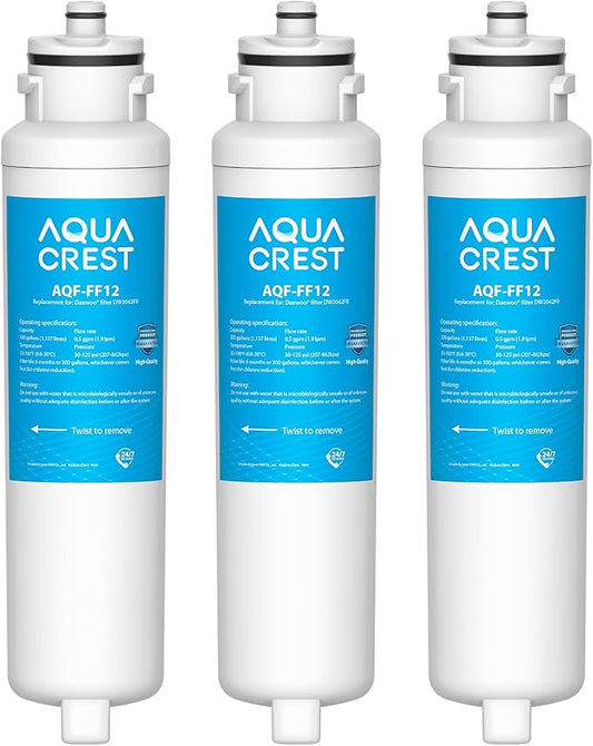 AQUACREST DW2042FR-09 Refrigerator Water Filter, Compatible with Daewoo DW2042FR, Kenmore 46-9130, DW2042FR-09, Aqua Crystal DW2042F-09 (Pack of 3)