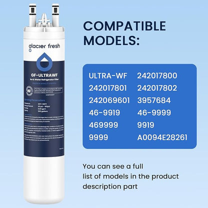 GLACIER FRESH ULTRAWF Frigidaire Refrigerator Water Filter, 1 Pack | Compatible with Pure Source Ultra, Kenmore 9999, 469999, 46-9999, A0094E28261, NSF 42 Certified