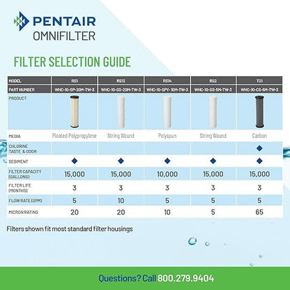 Pentair OMNIFilter Whole Home Valve-in-Head 10" Standard Duty Water Filtration System with Pressure Relief, Blue/Clear