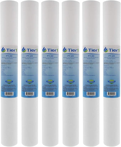 Tier1 1 Micron 20 x 2.5 Whole House Water Filter | Spun Wound Polypropylene Sediment Depth Filtration | Replacement for Pentek P1-20, SP-P1-20, PX01-20 | 2.5 x 20 Water Filter Cartridge (6 Pack)