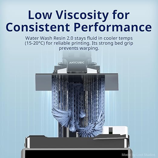 ANYCUBIC Water Washable Resin 2.0, 3D Printer Resin with Low Viscosity and Fast Printing, 405nm High Precision UV-Curing 3D Resin, Photopolymer Resin for 8K Capable LCD DLP 3D Printing (White, 1kg)