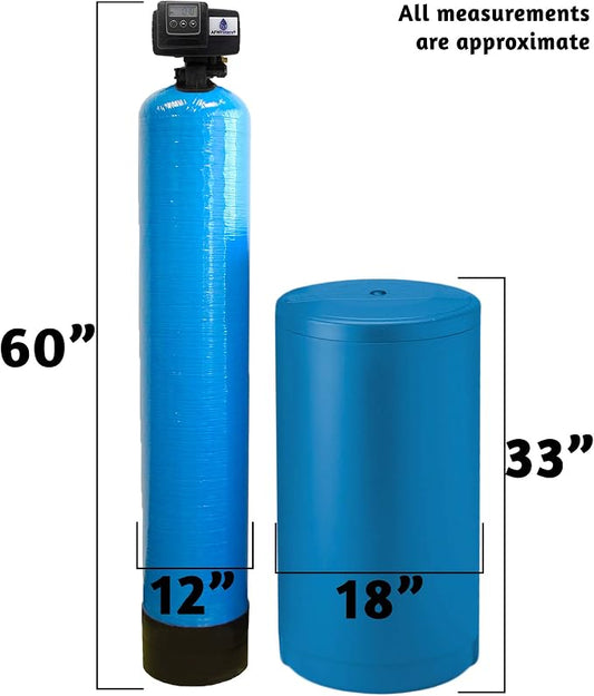 AFWFilters 2 cubic Foot (64k) Whole Home Water Softener with Durable 10% Crosslink Resin, 3/4" Stainless Steel FNPT Connection, and Blue Tanks