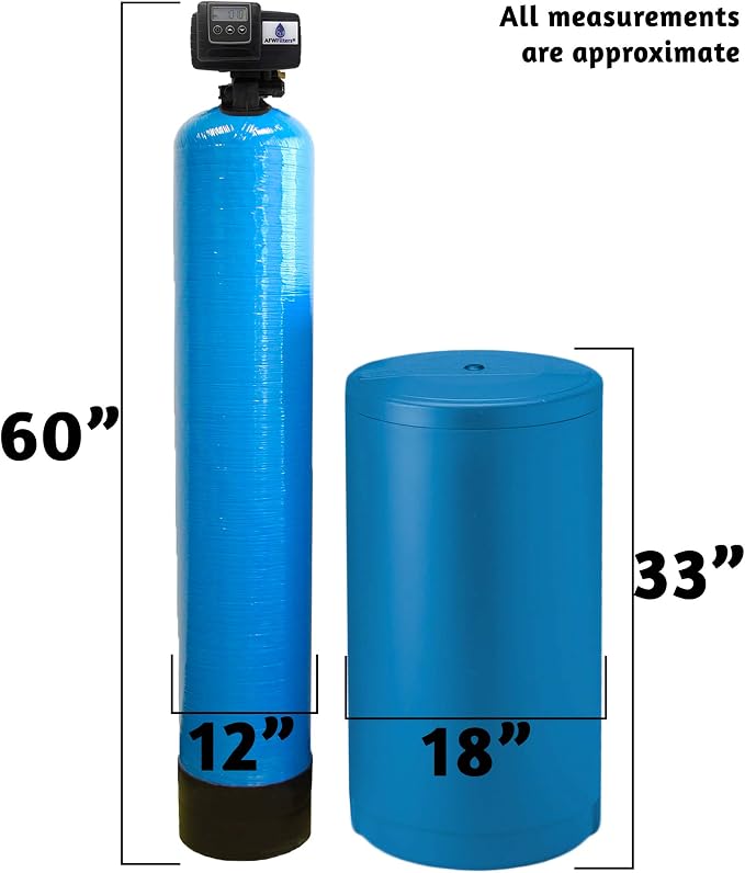 AFWFilters 2 cubic Foot (64k) Whole Home Water Softener with Durable 10% Crosslink Resin, 1" Stainless Steel FNPT Connection, and Blue Tanks