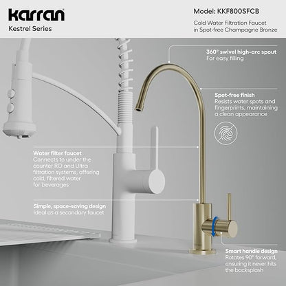 Karran Kestrel Single-Handle Filtered Water Faucet in Bronze 100% Lead-Free Brass, RO/Filtration System Ready, 360° High-Arc Spout, Spot-Free Finish Beverage Faucet (Spot Free Champagne Bronze)