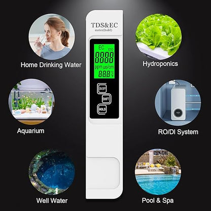 Most Accurate So Far 4-in-1 Instant Read TDS Meter - Measures TDS, EC, & Temperature (°C/°F) - Digital Water Testing Kit for Tap, Well, Pool, Hydroponics, Aquarium, RO/DI System White