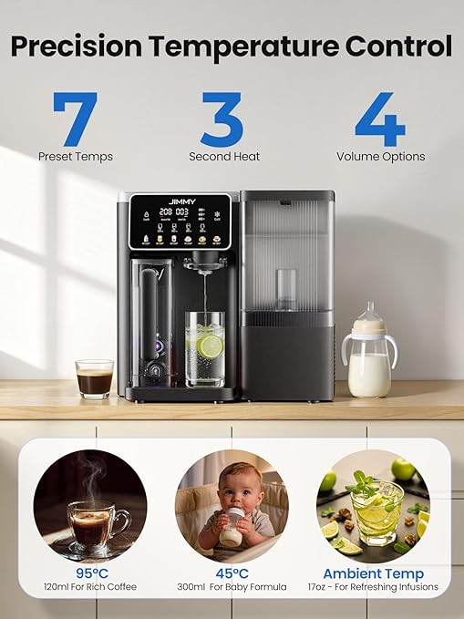 JIMMY R9 Pro Countertop Reverse Osmosis Water Filterr,7 Stage Purification with UV, Instant Hot & Cold Portable Water Purifier with 2X 1L Removable Pitchers,No Installation,for Baby Formula