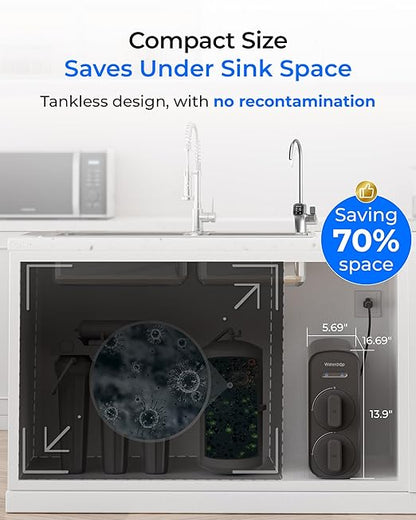 Waterdrop G5P700-Pro Reverse Osmosis System, NSF/ANSI 58 & 372 Certified, 700GPD Dual Flow Reverse Osmosis Water Filter, 7-Stage RO Water Filtration System, 2:1 Pure to Drain, LED Faucet
