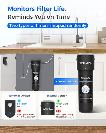 Waterdrop 10UB-B Under Sink Water Filter, Reduces PFAS, PFOA/PFOS, Lead, Chlorine, Bad Taste, NSF/ANSI 42 Certified, 11K Gallons, Easy Installation, Black Faucet