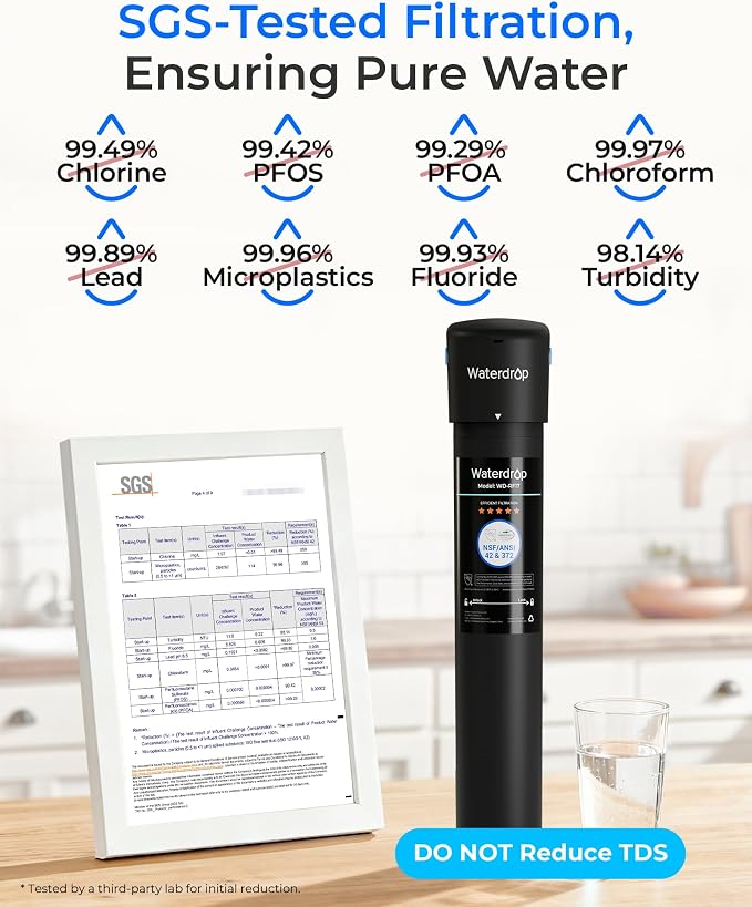Waterdrop 17UA Under Sink Water Filter System, 3 Years | Under Sink Water Filtration System, Reduces PFAS, PFOA/PFOS, Lead, Chlorine, Under Sink Water Filter, NSF/ANSI 42 Certified