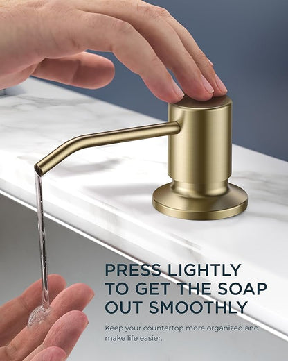 FORIOUS Gold Kitchen Faucet with Soap Dispenser and Pull Down Sprayer, Bar High Arc Single Handle Classic 3 Modes Stainless Steel Faucet for Kitchen Sink Farmhouse RV Laundry Camper