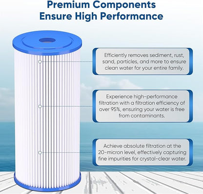 PUREPLUS 20 Micron 10" x 4.5" Whole House Pleated Sediment Filter for Well Water, Replacement Cartridge for GE FXHSC, Culligan R50-BBSA, Pentek R50-BB, DuPont WFHDC3001, W50PEHD, GXWH40L, 3Pack