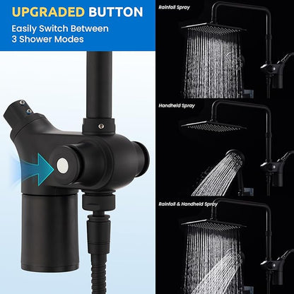 Ryamen Upgraded Dual Shower Heads Combo, 10 inch Filtered Shower Head with Handheld, 3-Way Rain Shower Head with Filters, 7 Settings Handheld Spray, High Pressure, Height Adjustable (Black)
