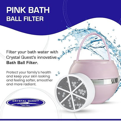 Crystal Quest Bath Ball Filter for Tub Faucet, Bathtub Water Filter, BPA-Free Bathtub Filter, Removes Chlorine, Lead & Impurities, Improves Skin, Hair & Nails, with Extra Cartridge - Pink