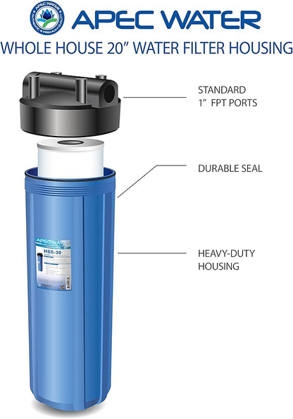 APEC HBB-20 20" Whole House Water Filter Housing 1 Inch Inlet/Outlet