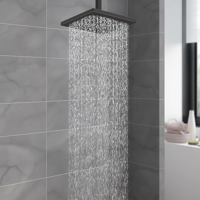 Hibbent Thickness Metal Rain Shower Head, 6'' High Pressure Rainfall Shower Head, Bathroom Waterfall Shower Heads, High Flow Fixed Showerheads with Adjustable Brass Ball Joint, Oil Rubbed Bronze