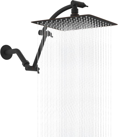 Hibbent All Metal cUPC Certified Rain Shower Head, 10'' High Pressure Rainfall Showerhead with 16" Shower Head Extension Arm, Brass Adjustable Shower Arm Extender, fixed Showerheads, Oil Rubbed Bronze