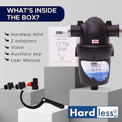 Hardless NG4 Whole House Water Filter with Extra NG4 Replacement Cartridge - Salt-Free Water Softener Alternative, 3/4" Inlet/Outlet, Compact, Easy to Install, Designed for Areas w/Hard Water