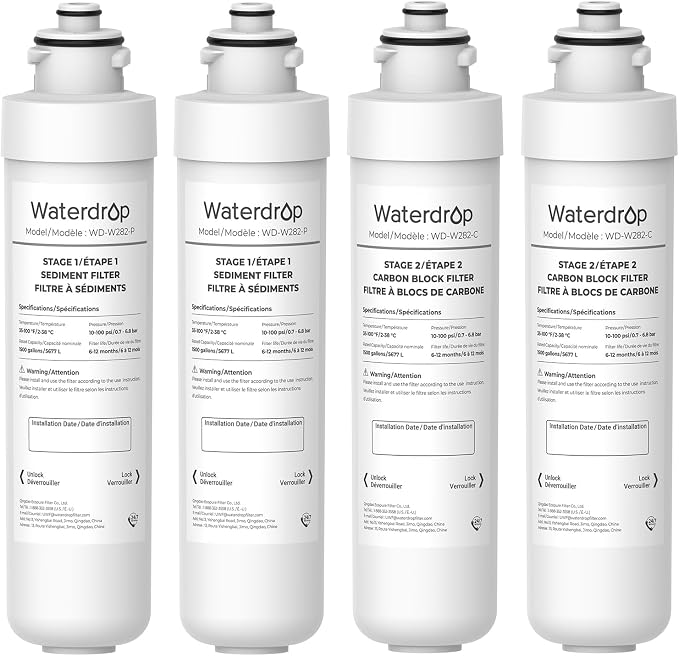 Waterdrop UVF2 Cooler Filter Replacement for Brio® NFMPP5M, 4 Pack | Compatible with Brio®2 Stage Water Filter Replacement, UVF2 Series Models of Brio® Bottleless Water Cooler Dispenser